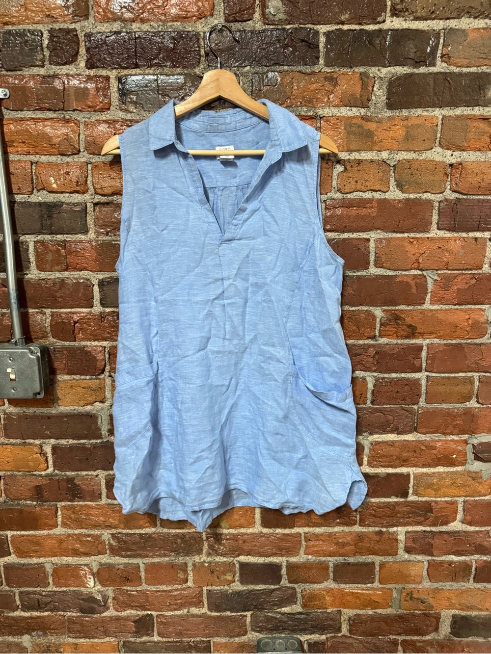 Sigrid Olsen Sky Blue Sleeveless Collared Linen Tunic Size Large NWOT
